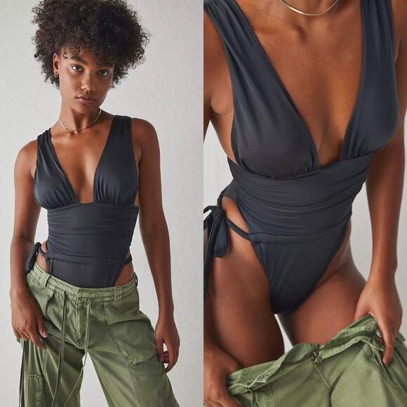 Free People X HAH Cut To The Chase 1 Piece Swim Bodysuit Black - Picture 13 of 13